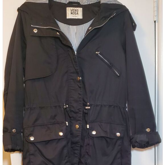 Small Vero Moda Black Utility Jacket with Hood Primula Parka High-low - Picture 2 of 12